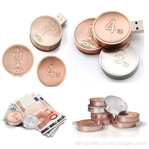 New Design Metal Coins Optional Memory 512MB/1GB/2GB/4GB/8GB/16GB/32GB /64GB/128GB Mini USB &USB Sticks&, USB Flash Drive.